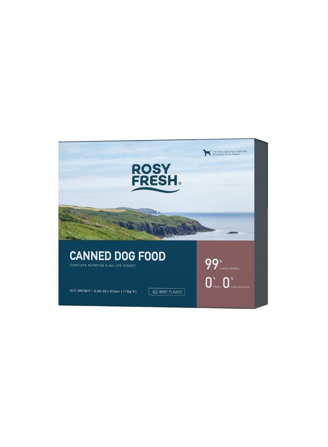 ROSY FRESH Canned Dog Food, Complete Nutrition for All Life Stages, Beef Flavor, 170g*4 - Image 1